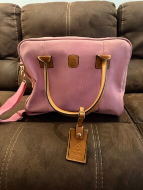 Pink Canvas Tote with Tan Leather Trim by Domo